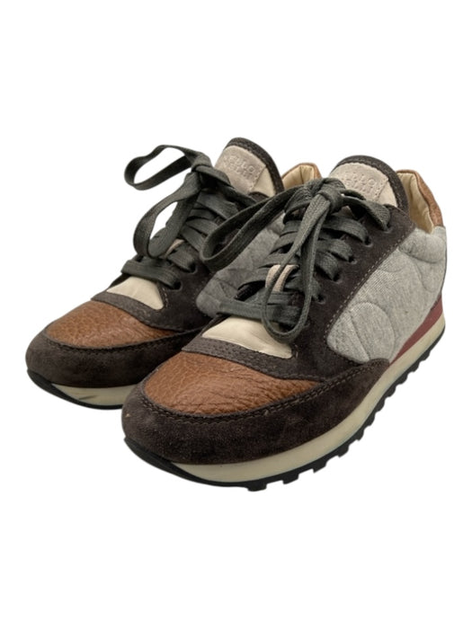 Brunello Cucinelli Shoe Size 36 Gray, Brown, Red Cotton & Leather Sneakers Gray, Brown, Red / 36
