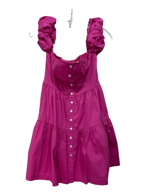 Staud Size 4 Hot pink Cotton Blend Off Shoulder Button Front Back Zip Dress Hot pink / 4