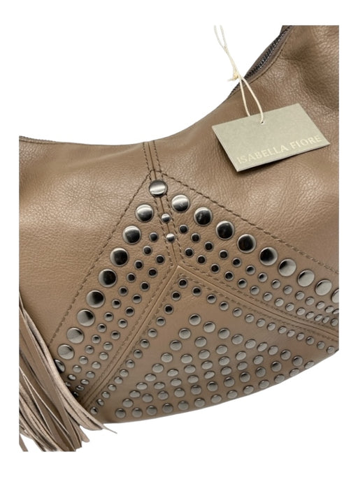 Isabella Fiore Taupe Brown Leather Tassel Hobo Stud Detail Gunmetal Hardware Bag Taupe Brown / Medium