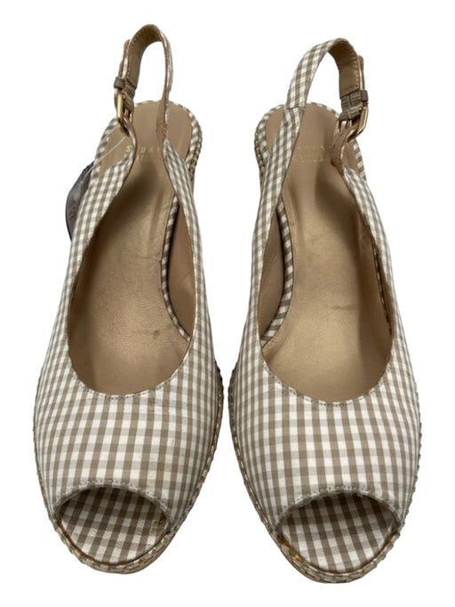 Stuart Weitzman Shoe Size 9.5 White & Brown Cork Leather Lining Gingham Wedges White & Brown / 9.5