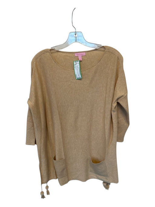 Lilly Pulitzer Size XS Tan Cotton Blend Long Sleeve Pom Pom Knit Sweater Tan / XS