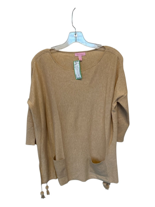 Lilly Pulitzer Size XS Tan Cotton Blend Long Sleeve Pom Pom Knit Sweater Tan / XS