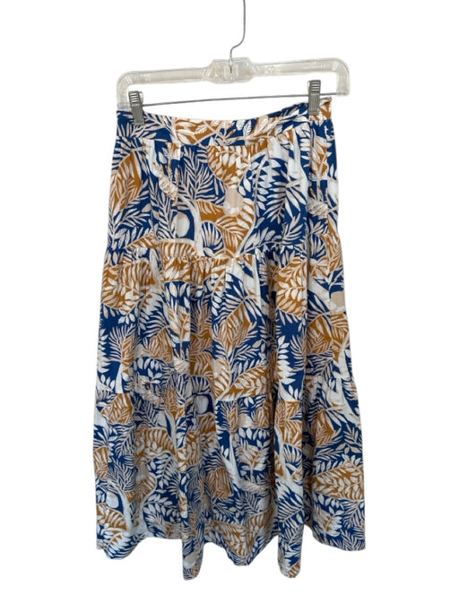 Staud Size 4 Tan & Navy Cotton Side Zip Leaves Maxi Skirt Tan & Navy / 4