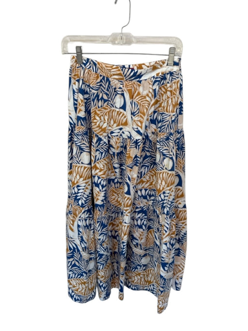 Staud Size 4 Tan & Navy Cotton Side Zip Leaves Maxi Skirt Tan & Navy / 4