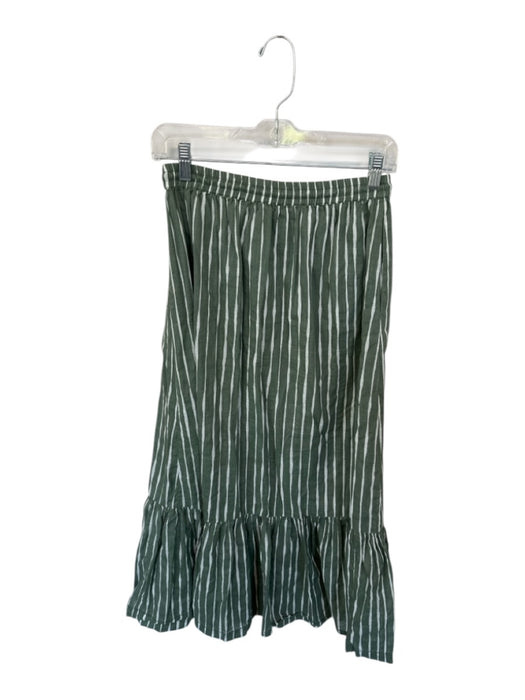 Lilla P Size XS Green & White Cotton Drawstring Striped Maxi Skirt Green & White / XS