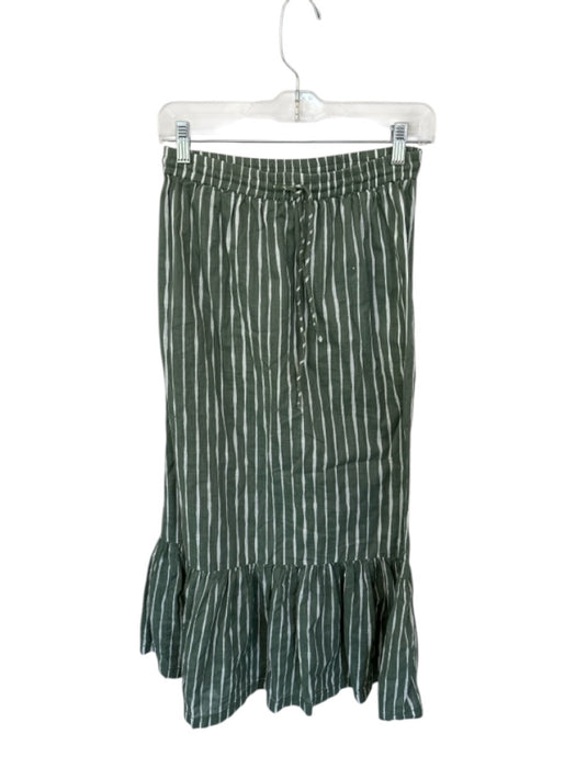 Lilla P Size XS Green & White Cotton Drawstring Striped Maxi Skirt Green & White / XS