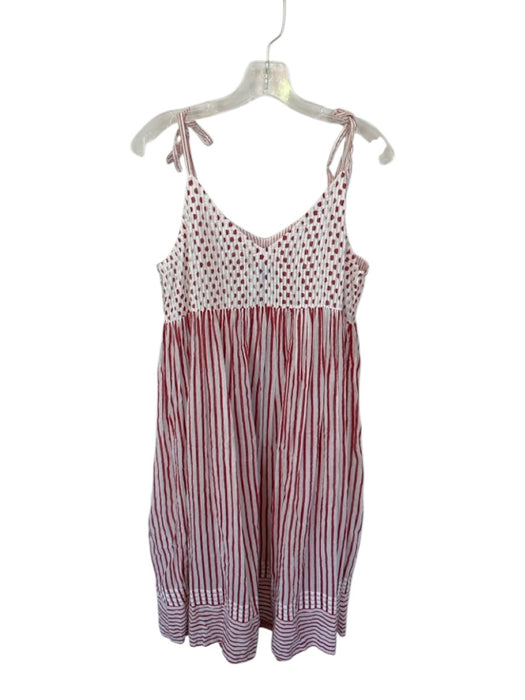 Eka Size M White & Red Cotton Spaghetti Strap Polka Dot Striped Dress White & Red / M