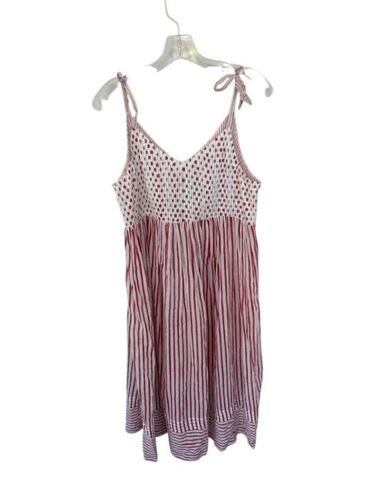 Eka Size M White & Red Cotton Spaghetti Strap Polka Dot Striped Dress White & Red / M