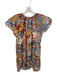 Lavender Brown Size S Orange & Blue Short Sleeve Botanical V Neck Dress Orange & Blue / S