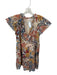 Lavender Brown Size S Orange & Blue Short Sleeve Botanical V Neck Dress Orange & Blue / S