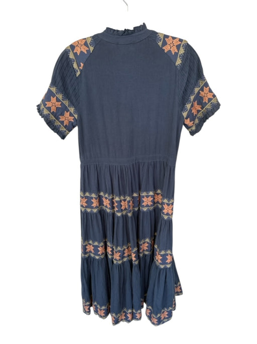 Ivy City Co Size XS Navy & Tan Cotton Short Sleeve Embroidered Buttons Dress Navy & Tan / XS