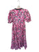Entro Size S Pink & Green Cotton Short Balloon Sleeve Botanical V Neck Dress Pink & Green / S