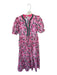 Entro Size S Pink & Green Cotton Short Balloon Sleeve Botanical V Neck Dress Pink & Green / S