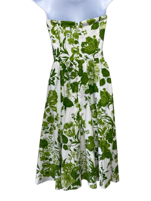 Reformation Size 10 Green & White Cotton Strapless Floral Print A Line Dress Green & White / 10