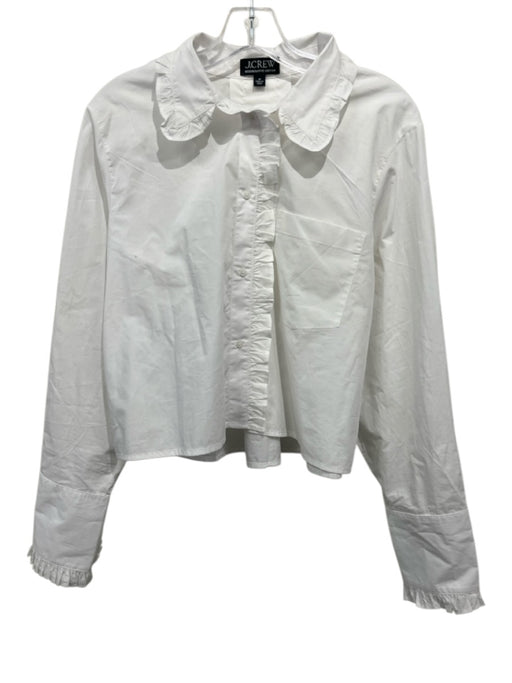 J Crew Size Medium White Cotton Long Sleeve Ruffles Button Front Collar Top White / Medium