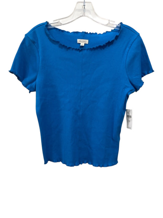 Pilcro Size Medium Blue Cotton Blend Short Sleeve Lettuce edge Boat Neck Top Blue / Medium