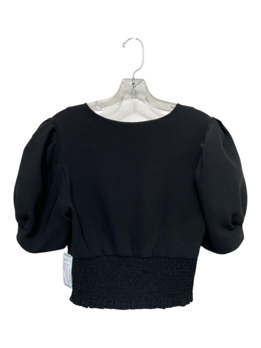 Amanda Uprichard Size Medium Black Short Puff Sleeve smocked Plunge Cropped Top Black / Medium