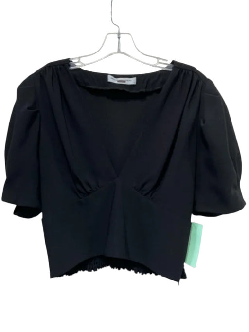 Amanda Uprichard Size Medium Black Short Puff Sleeve smocked Plunge Cropped Top Black / Medium