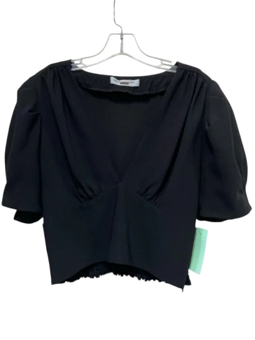Amanda Uprichard Size Medium Black Short Puff Sleeve smocked Plunge Cropped Top Black / Medium