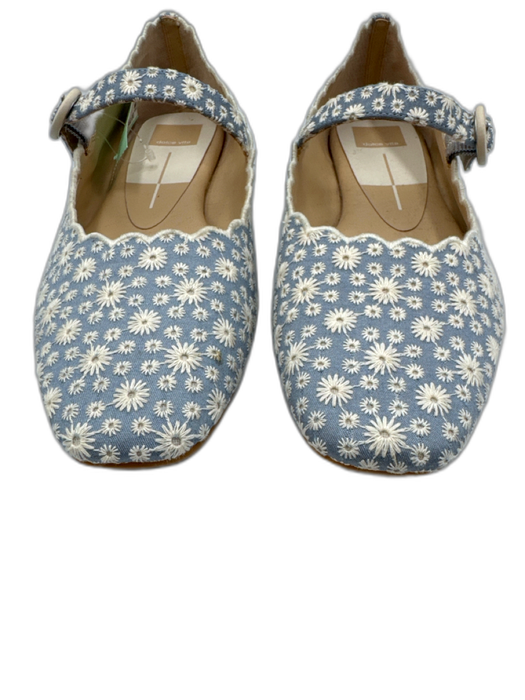 Dolce Vita Shoe Size 10 Blue & White Textile Square Toe Floral Embroidery Flats Blue & White / 10