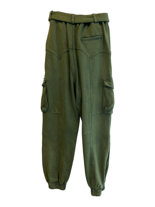 Retrofete Size Sm & Med Green Cotton Belt Stretch Waist Zip Pockets Pants Green / Sm & Med