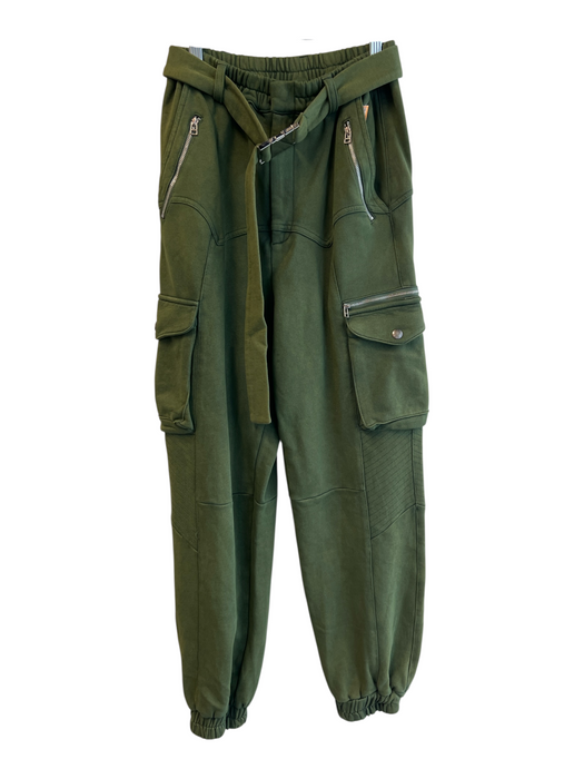 Retrofete Size Sm & Med Green Cotton Belt Stretch Waist Zip Pockets Pants Green / Sm & Med