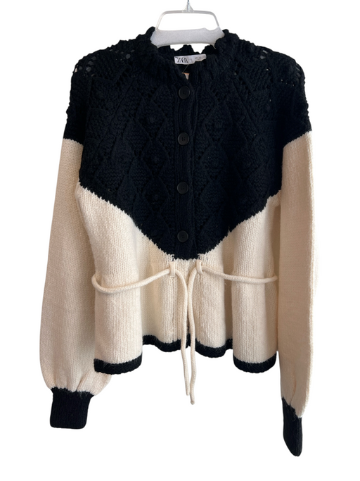 Zara Size Small Black & White Acrylic Blend Front Button Color Block Sweater Black & White / Small
