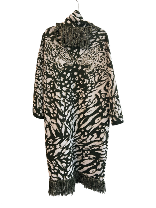 Dundas x Revolve Size XS Green & White Wool & Polyester Fringe Midi Sweater Coat Green & White / XS