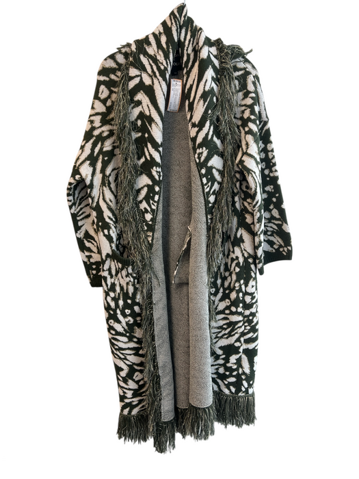 Dundas x Revolve Size XS Green & White Wool & Polyester Fringe Midi Sweater Coat Green & White / XS