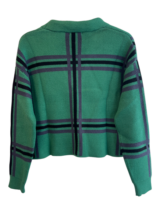 Tularosa Size XS Green, Black & Gray Viscose V Neck Gold Buttons Short Cardigan Green, Black & Gray / XS