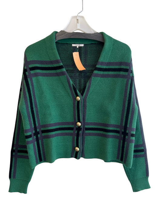 Tularosa Size XS Green, Black & Gray Viscose V Neck Gold Buttons Short Cardigan Green, Black & Gray / XS
