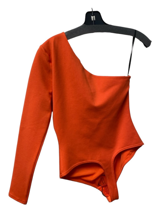 NBD Size Small Orange Rayon Blend One Long Sleeve Cutout Side Zip Bodysuit Orange / Small