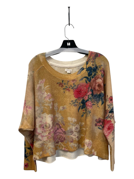 Pilcro Size XS Yellow & Multi Cashmere Round Neck Long Sleeve Batwing Floral Top Yellow & Multi / XS