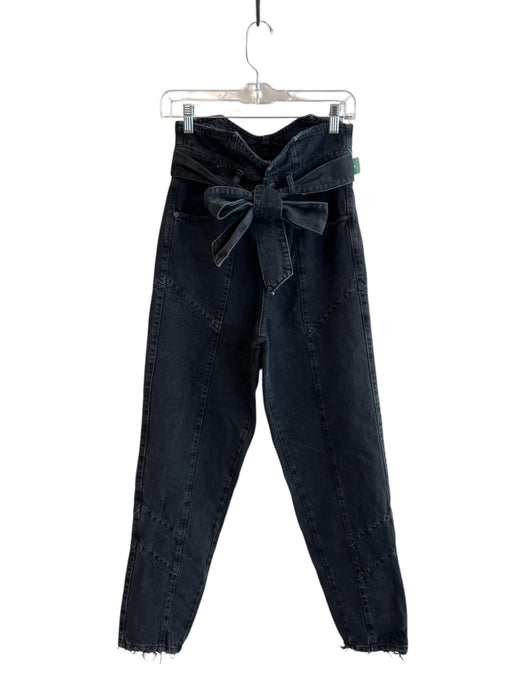 Retrofete Size 26 Charcoal Cotton Denim High Rise Waist Belt Straight Leg Jeans Charcoal / 26