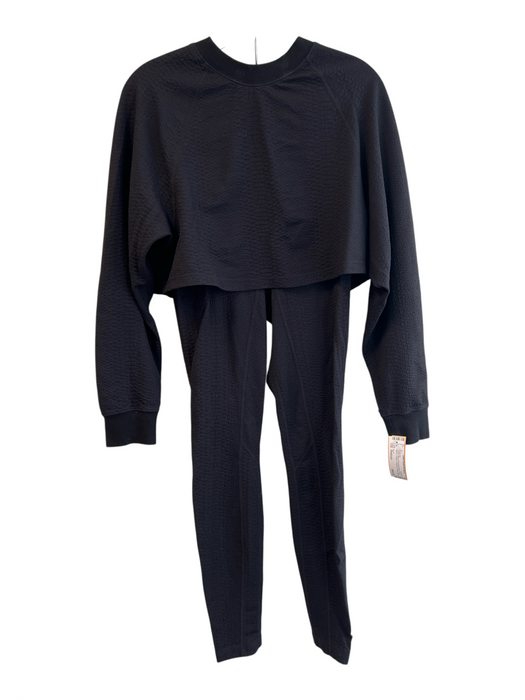 Gigi C Size Medium Black Polyamide Blend Long Sleeve Cropped Leggings Pants Set Black / Medium