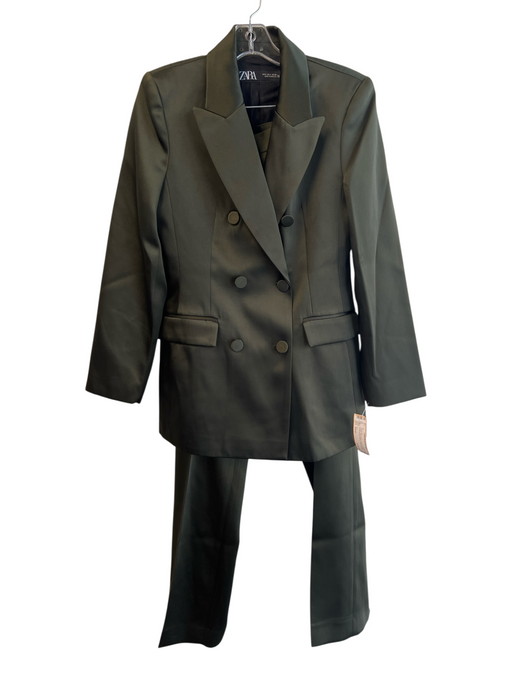 Zara Size Small Dark Green Polyester Blend Double Breast Zip Fly Pants Suit Dark Green / Small