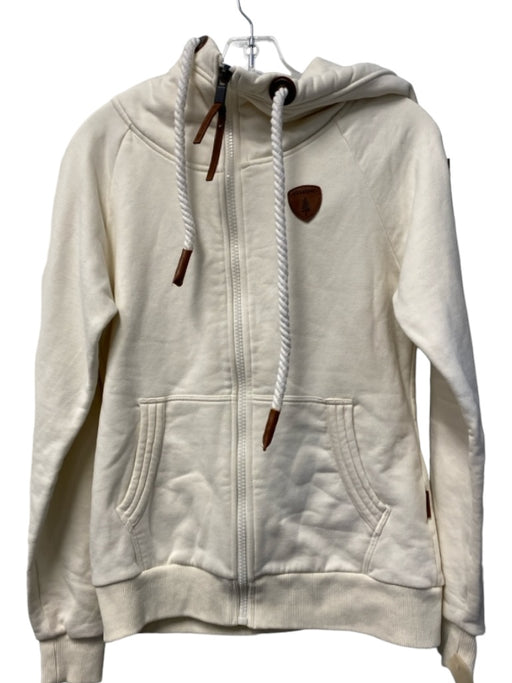 Wanakome Size Small Cream Cotton Blend Rope Detail Hood Front Zip Pockets Jacket Cream / Small