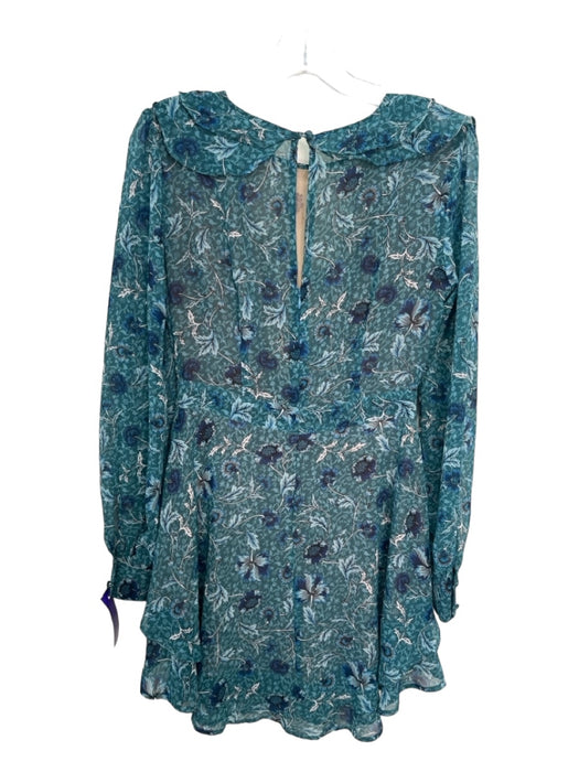 For Love & Lemons Size S Blue & Green Polyester Floral Paisley Mesh Panels Dress Blue & Green / S