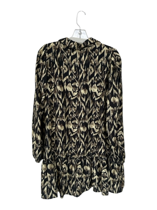 TCEC Size L Black & Tan Rayon Blend Long Balloon Sleeve Ikat Drop Waist Dress Black & Tan / L