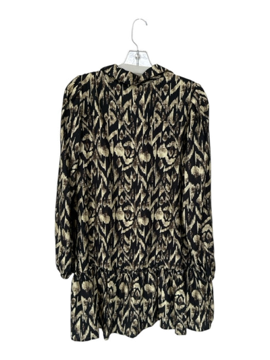 TCEC Size L Black & Tan Rayon Blend Long Balloon Sleeve Ikat Drop Waist Dress Black & Tan / L