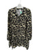 TCEC Size L Black & Tan Rayon Blend Long Balloon Sleeve Ikat Drop Waist Dress Black & Tan / L
