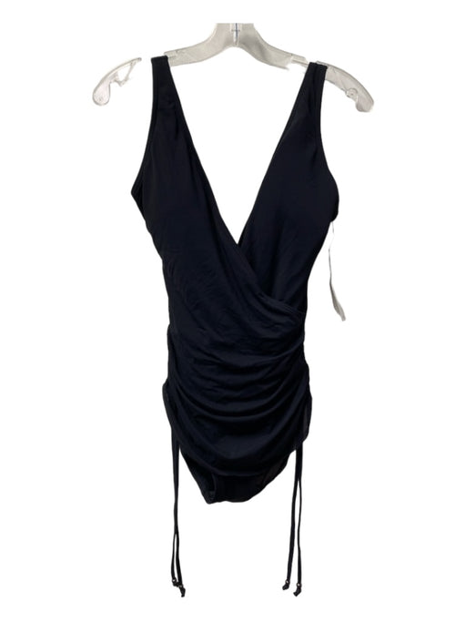 Carmen Marc Valvo Size 10 Black Spandex Blend Wrap Side Ruching Padded Swimsuit Black / 10