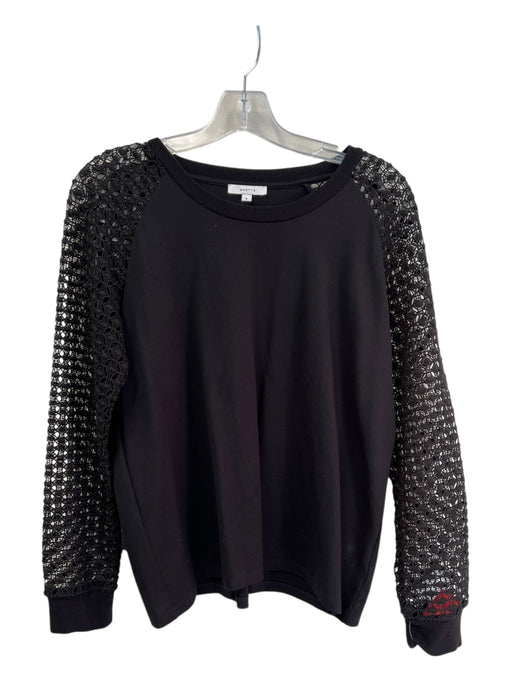 Maette Size L Black Viscose Perforated Long Sleeve Round Neck Pull Over Top Black / L