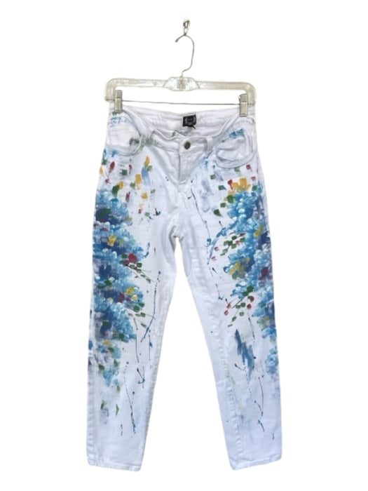 AZI Size 4 White & Multi Cotton Denim Paint Splatter Zip Fly Jeans White & Multi / 4