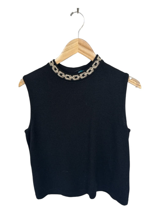 St. John Size M Black Sleeveless Chain Print High Neck Top Black / M