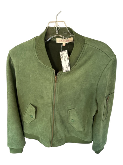 Solitaire Size Small Green Polyester Faux Suede Gold Detail Bomber Jacket Green / Small