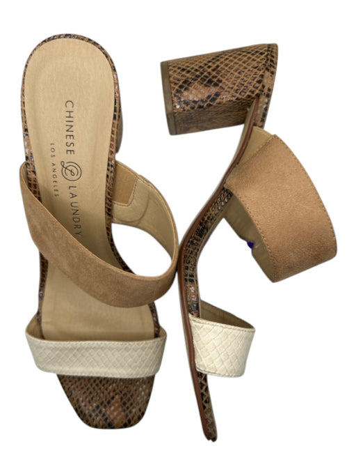 Chinese Laundry Shoe Size 8 Tan & brown Snake Skin Double Strap Suede Heels Tan & brown / 8