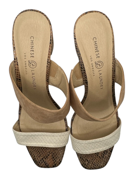 Chinese Laundry Shoe Size 8 Tan & brown Snake Skin Double Strap Suede Heels Tan & brown / 8