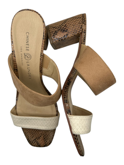 Chinese Laundry Shoe Size 8 Tan & brown Snake Skin Double Strap Suede Heels Tan & brown / 8
