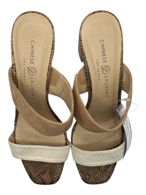 Chinese Laundry Shoe Size 8 Tan & brown Snake Skin Double Strap Suede Heels Tan & brown / 8